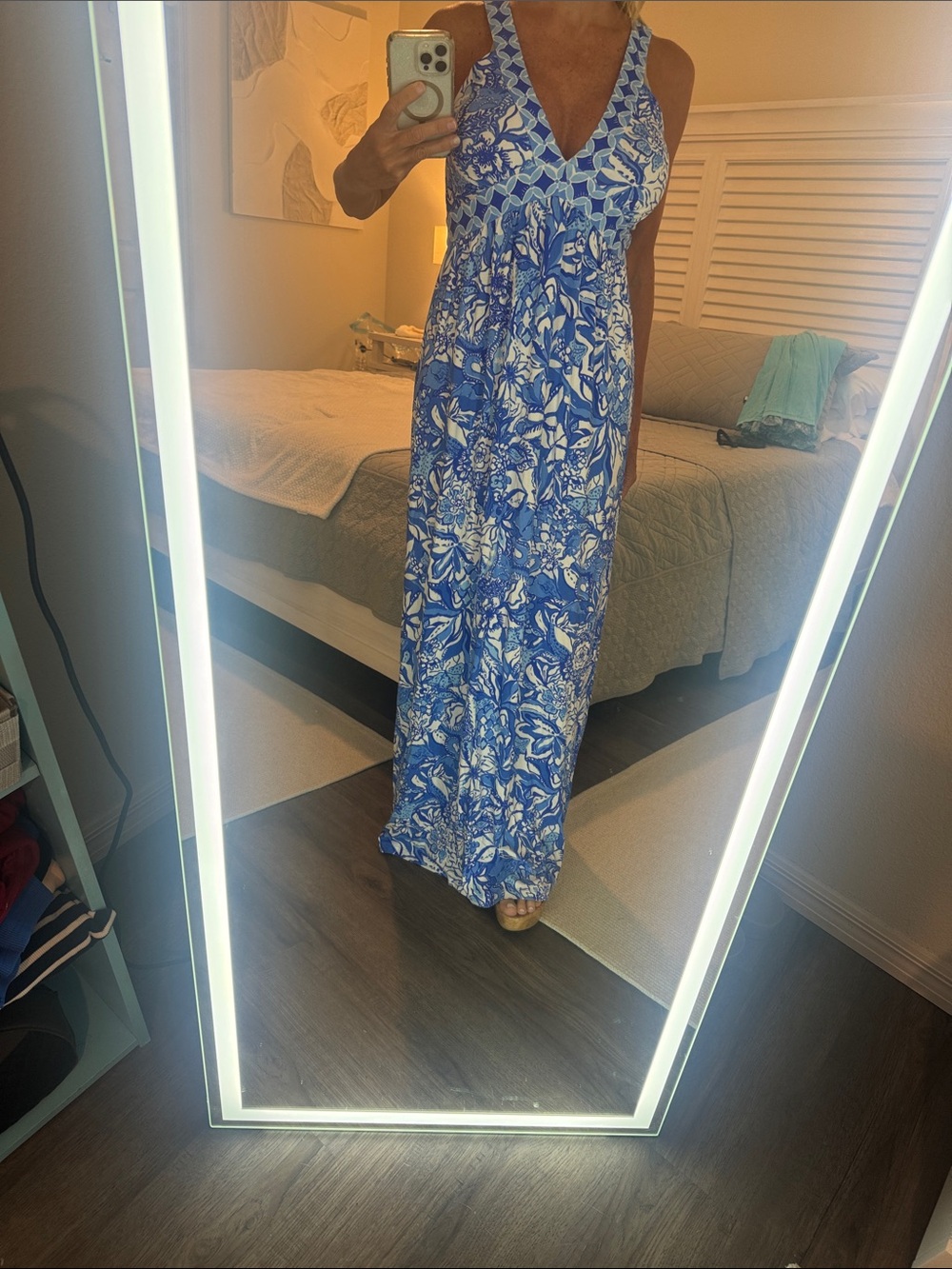 Lilly Pulitzer Blue and White Floral Maxi Dress
